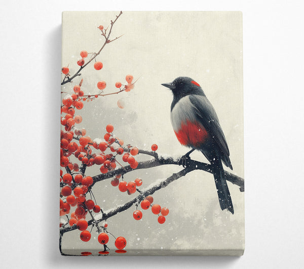 Red Bird On Snow Branch