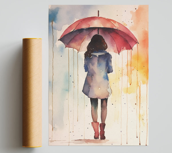 Woman With Umbrella Watercolour