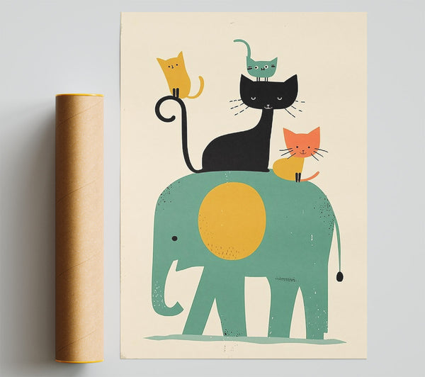 Teal Elephant Cat Pile