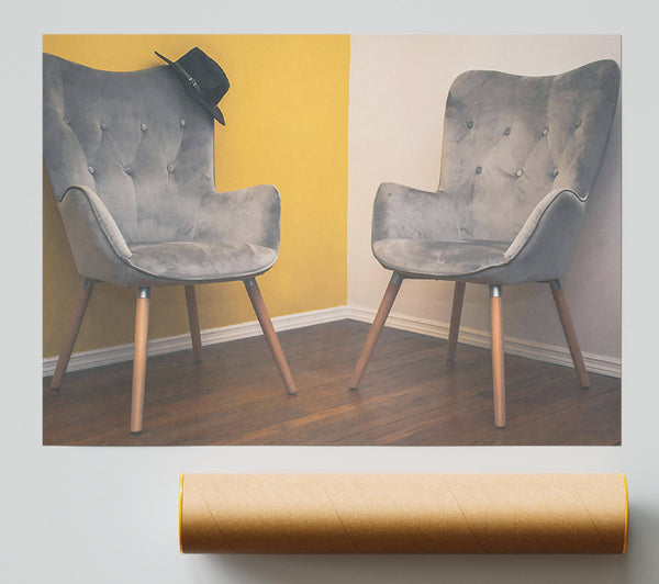 Grey Chairs And Yellow Wall