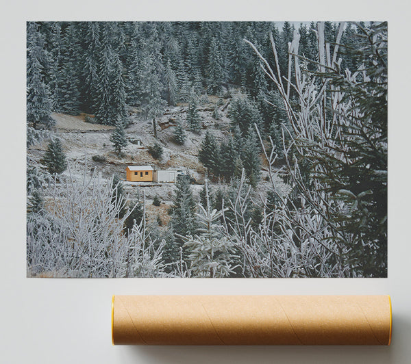 Yellow Cabin In The Snow