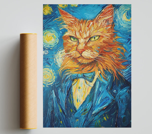 Orange Cat In Blue Night