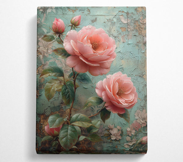 Pink Roses On Teal