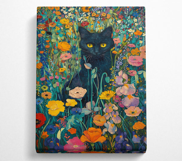 Black Cat In Teal Blooms