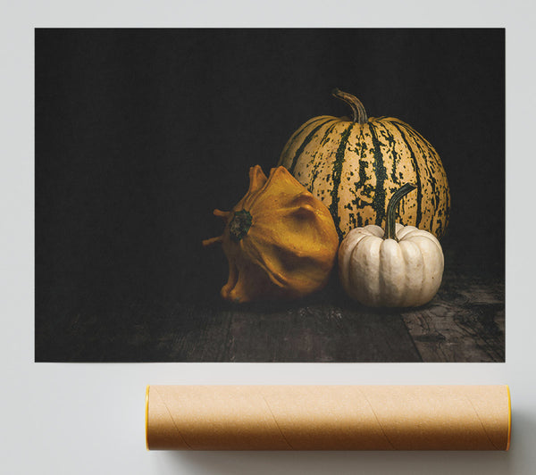 Yellow Gourds On Wood