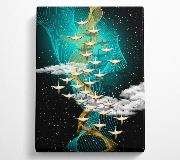 Birds Flying On Vibrant Swirl