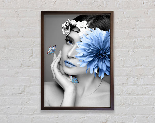 Walnut And Walnut Girl With Blue Flower