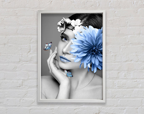 White And White Girl With Blue Flower