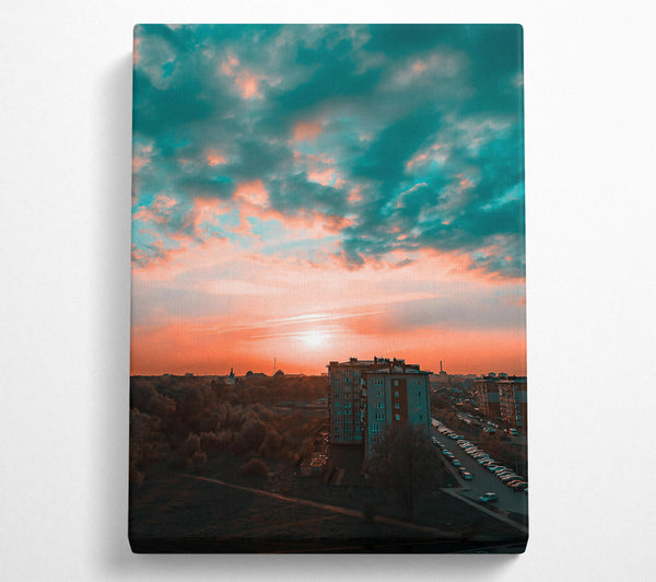 Teal Sunset Cityscape