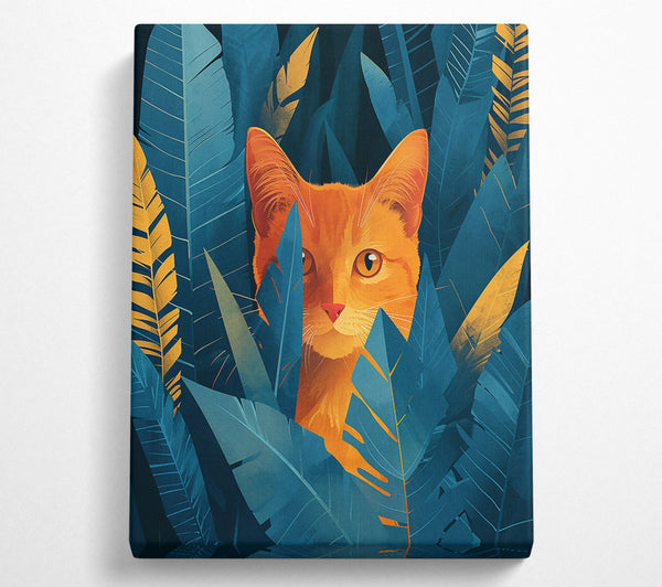 Orange Cat In Teal Leaves