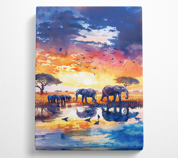 Blue Sunset Elephants