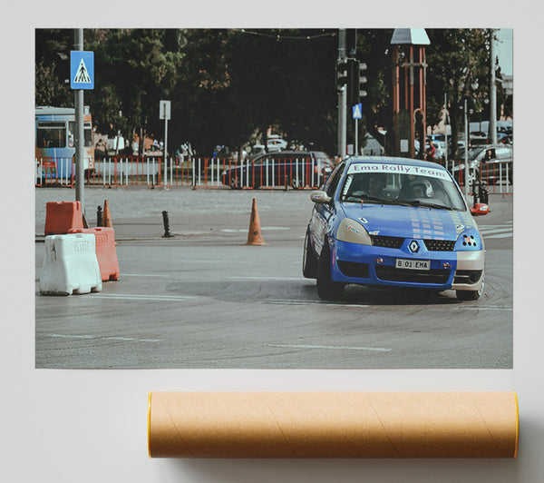 Blue Rally Car Turn