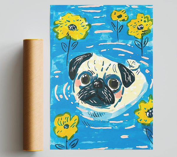 Blue Floral Pug