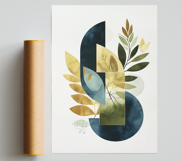 Navy Blue Geometric Leaves