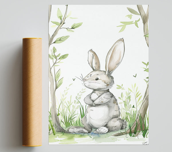 Grey Bunny In Woods