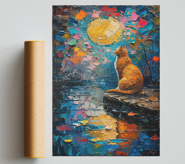 Orange Cat And The Moon