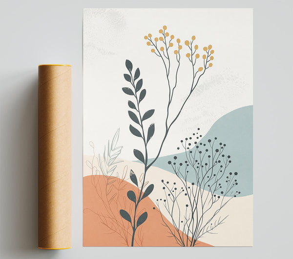 Orange And Dusty Blue Blooms