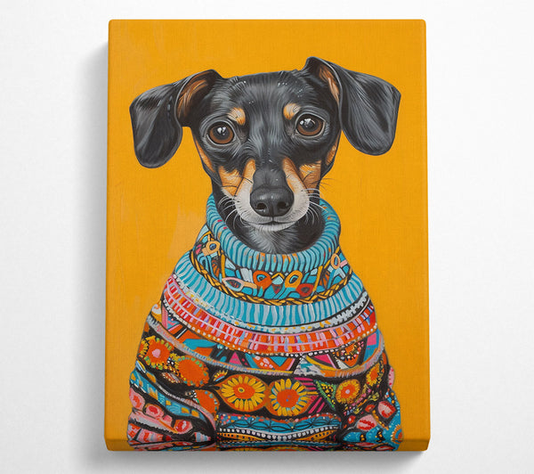 Dachshund Mix Wearing A Fun Sweater