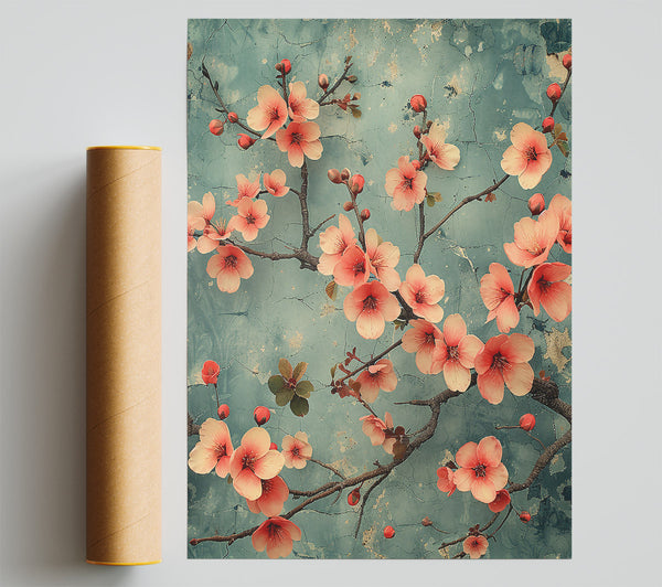 Peach Bloom On Blue