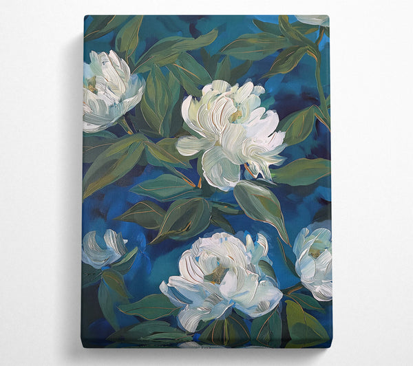 White Blooms In Teal