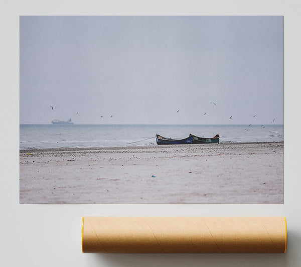 Blue Boat On Sand Beach