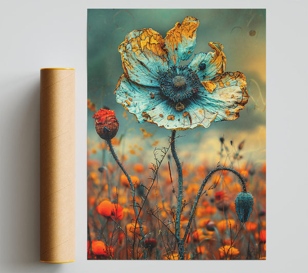 Faded Teal Poppy Field