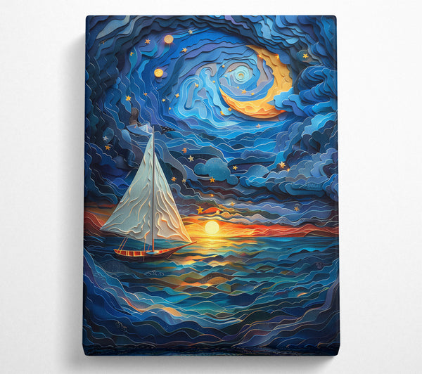 Blue Night Sailboat