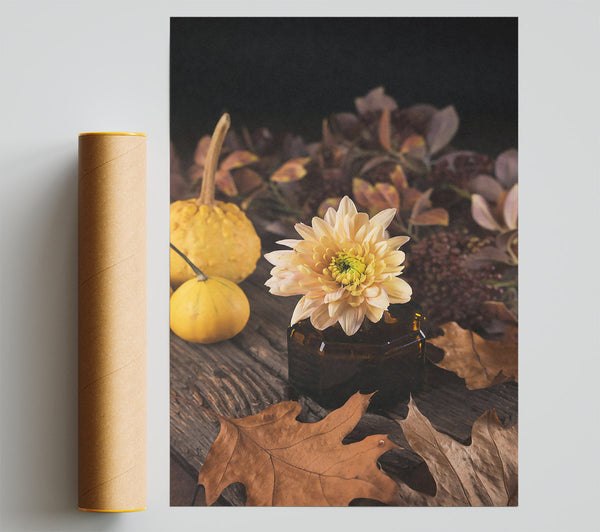 Beige Bloom And Fall Leaves