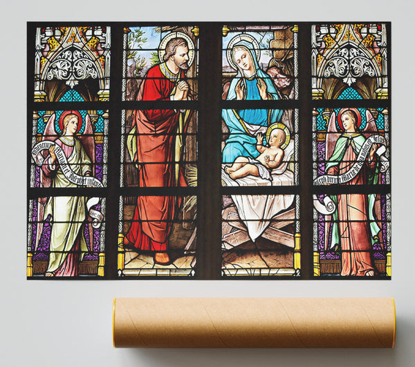 Red Stained Glass Nativity