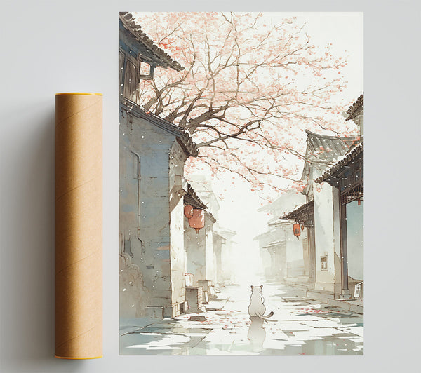 White Cat In Pink Alley