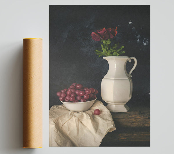 Red Grapes And White Vase