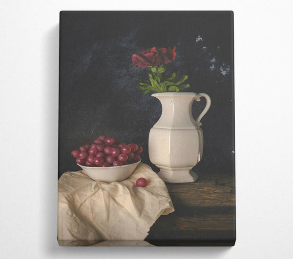 Red Grapes And White Vase