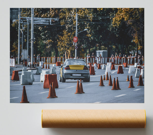 Orange Cones And Silver Car