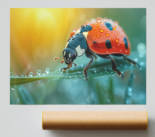 Red Ladybug Dewdrop Morning