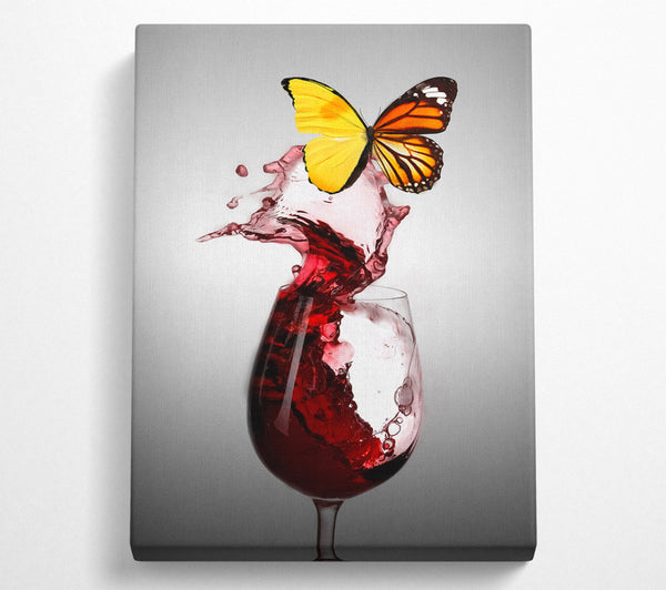 Glass Of Red Wine  Yellow Butterfly