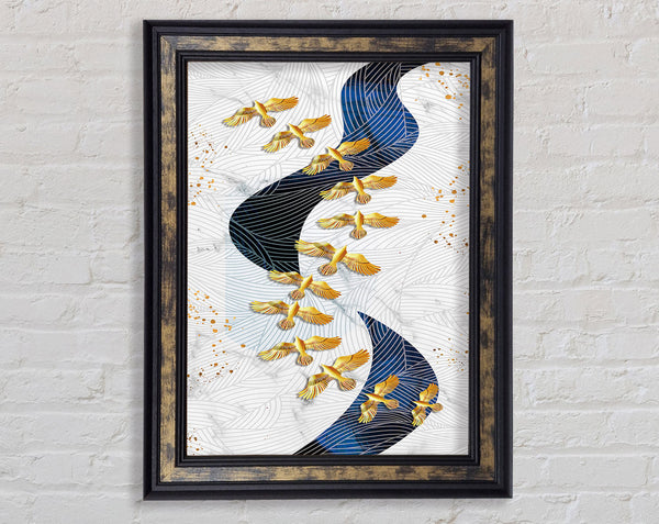 Gold Birds  Wavy Lines