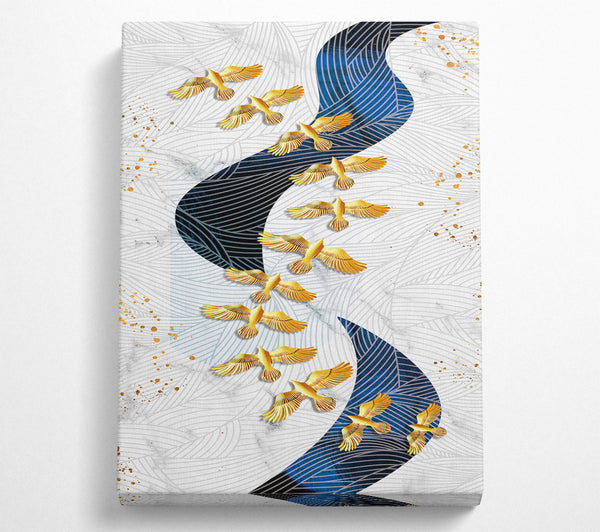 Gold Birds  Wavy Lines