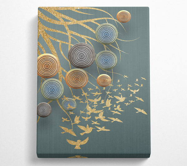 Gold Flying Birds With Circles