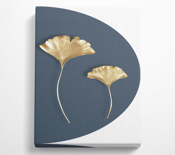 Gold Leaves On Blue And White