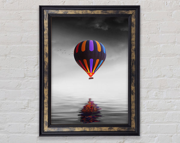 Hot Air Balloon Over A Grey Sea