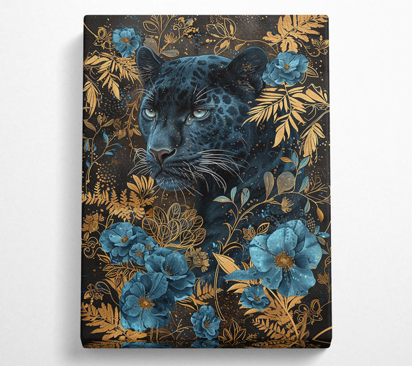 Jaguar And Blue Flowers