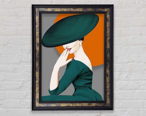 Lady In Green Hat And Dress