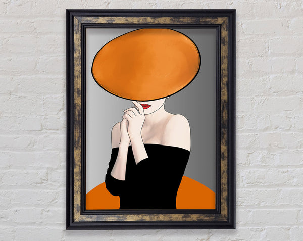 Lady In Orange Hat Wearing Walnut Dress