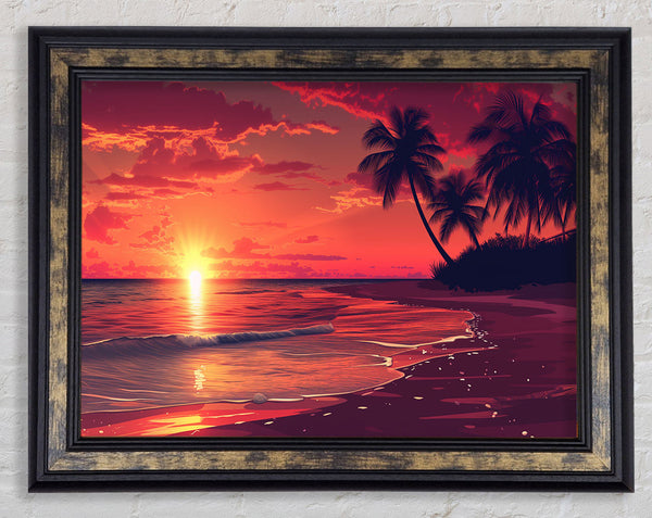 Red Sun Beach Landscape