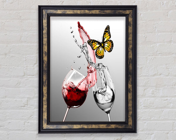 Red Wine Glass  Yellow Butterfly