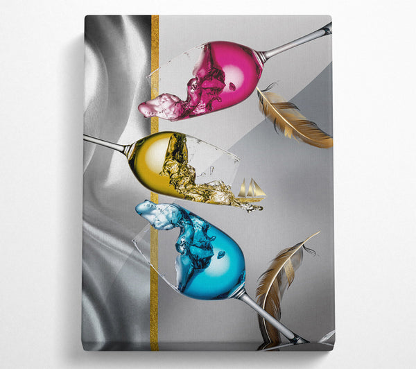 Three Vibrant Wine Glasses