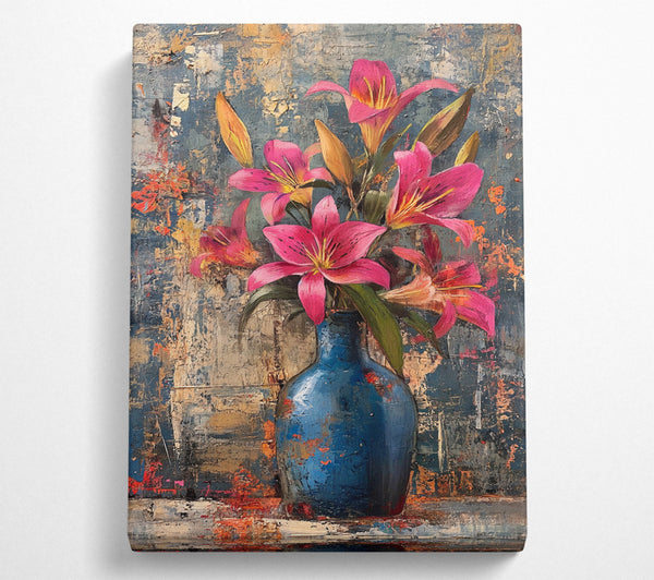 Pink Lilies In A Blue Vase