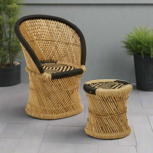 Rowan Natural and Black Chair and Stool Set