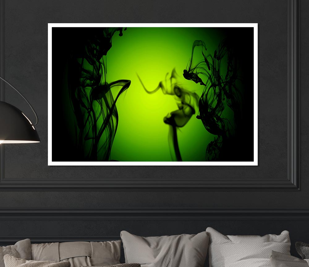 Black Smoke On Lime Green Print Poster Wall Art