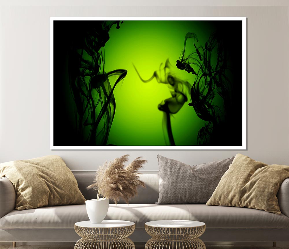 Black Smoke On Lime Green Print Poster Wall Art